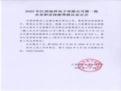 2022年江西旭昇電子有限公司第一批企業(yè)職業(yè)技能等級認(rèn)定公示